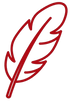 Red feather icon on a white background
