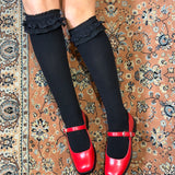 Black Ruffle Knee-High Compression Socks