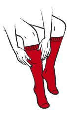 Illustration of red socks being put on a white background