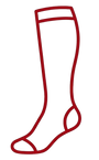 Red outline of a knee-high sock on a white background